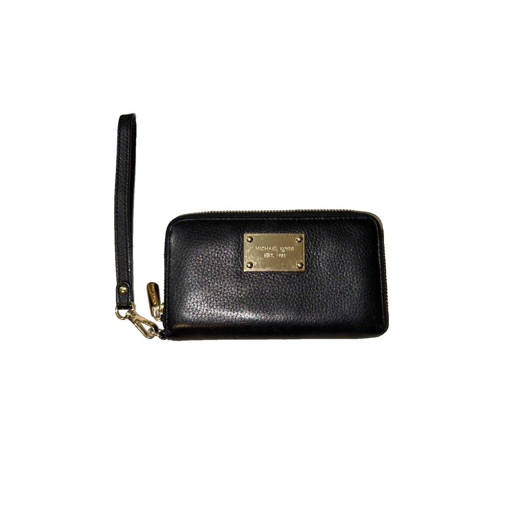 Michael Kors Leather Zip Around Wallet Continental Black Wristlet